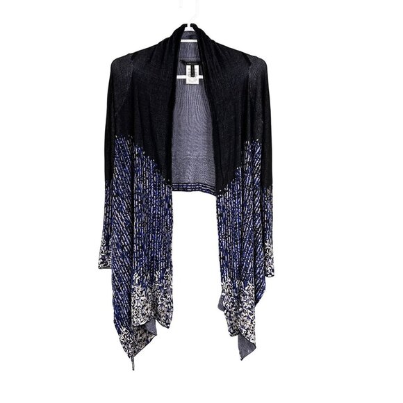 BCBGMAXAZRIA Womens XS/S Blue Black Artsy Waterfall Cardigan 70% Silk Soft Girl - Picture 3 of 15